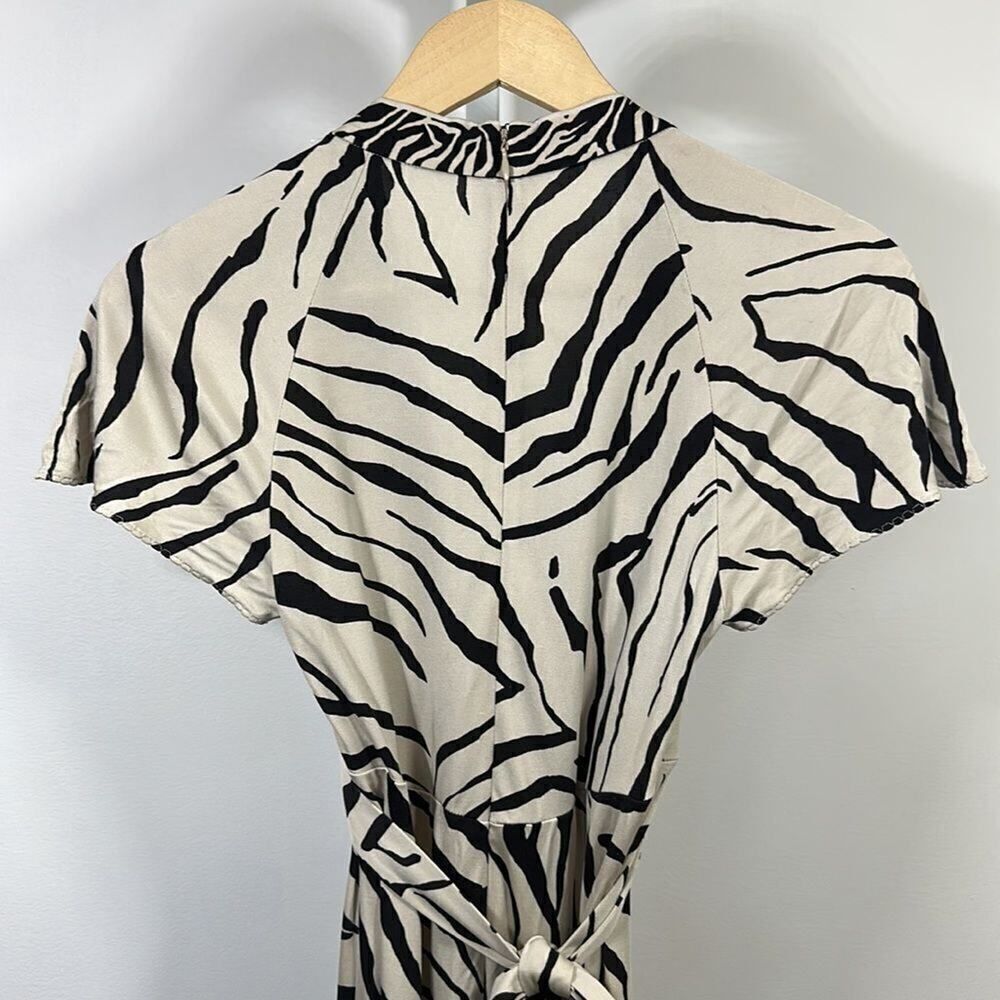 ELIE TAHARI Women’s Y2K Short Sleeve Zebra Print Jumpsuit Cream/Black Size XS - Picture 7 of 11